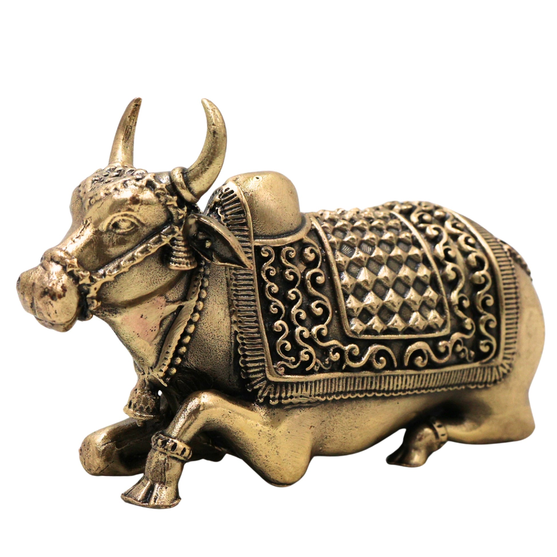 Brass Handcrafted Chola Style Nandi Idol for Shivling Pooja, Basava Home Decor & Spiritual Gifting, Gold, 2.5 Inch, 1 Piece