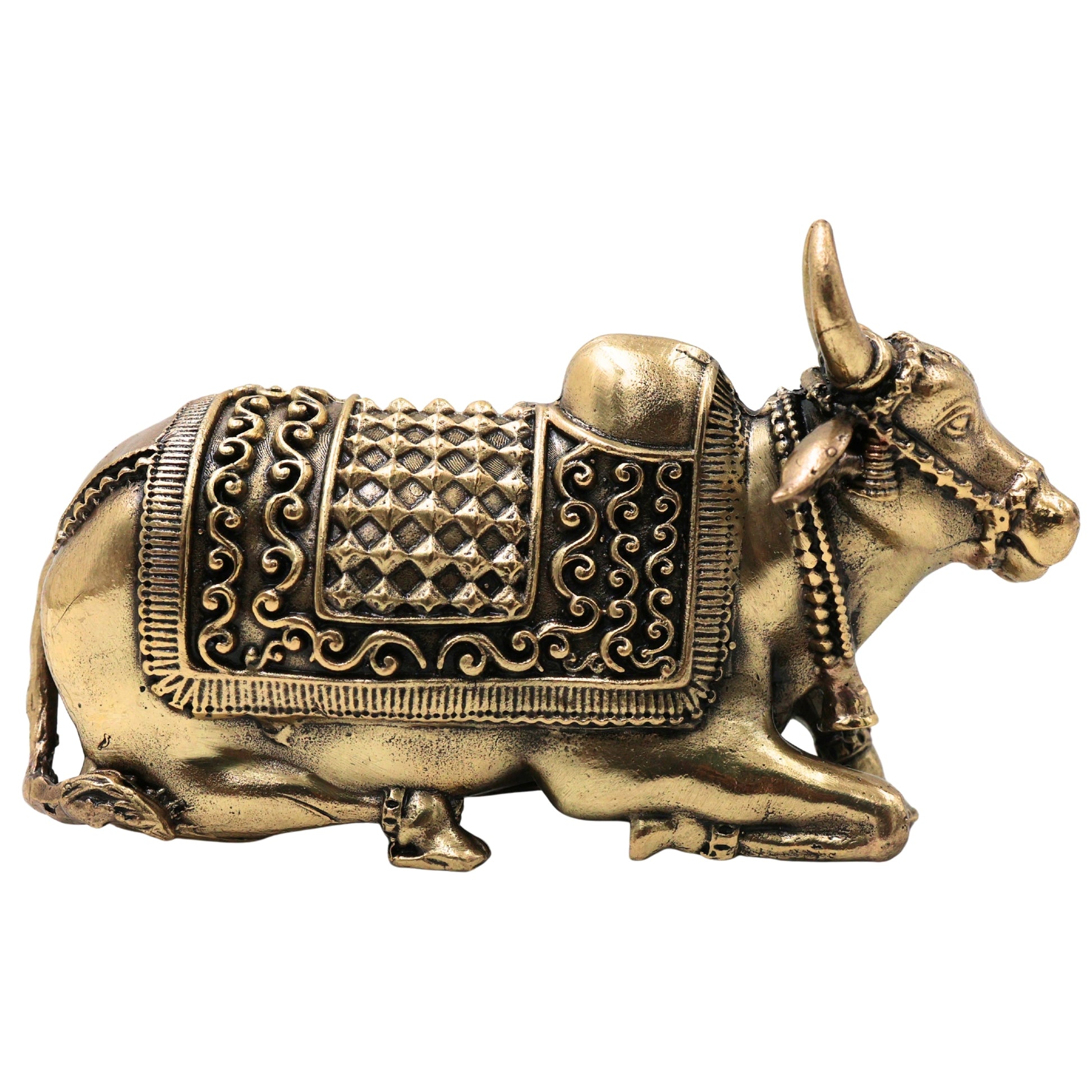 Brass Handcrafted Chola Style Nandi Idol for Shivling Pooja, Basava Home Decor & Spiritual Gifting, Gold, 2.5 Inch, 1 Piece