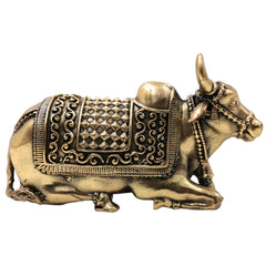 Brass Handcrafted Chola Style Nandi Idol for Shivling Pooja, Basava Home Decor & Spiritual Gifting, Gold, 2.5 Inch, 1 Piece