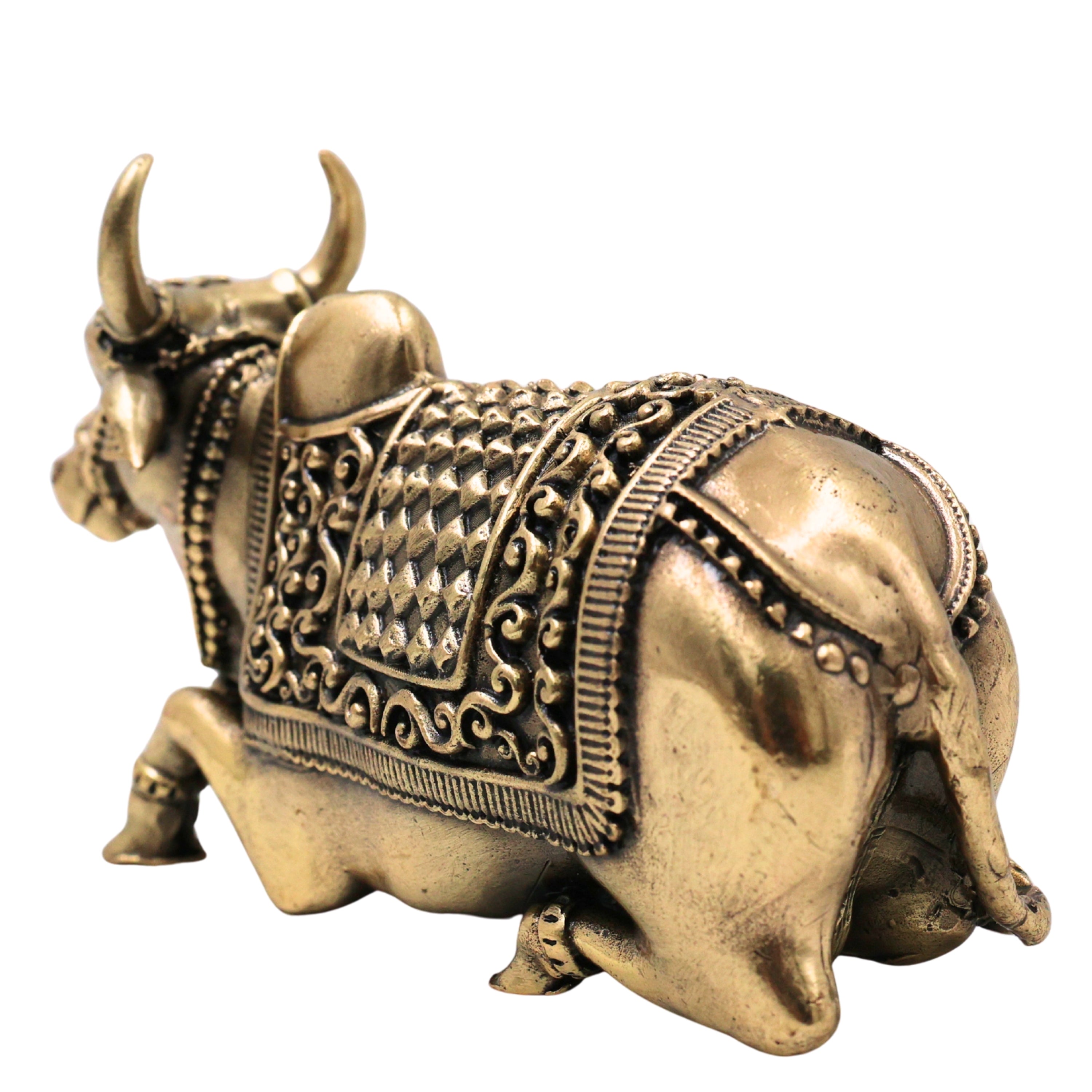 Brass Handcrafted Chola Style Nandi Idol for Shivling Pooja, Basava Home Decor & Spiritual Gifting, Gold, 2.5 Inch, 1 Piece