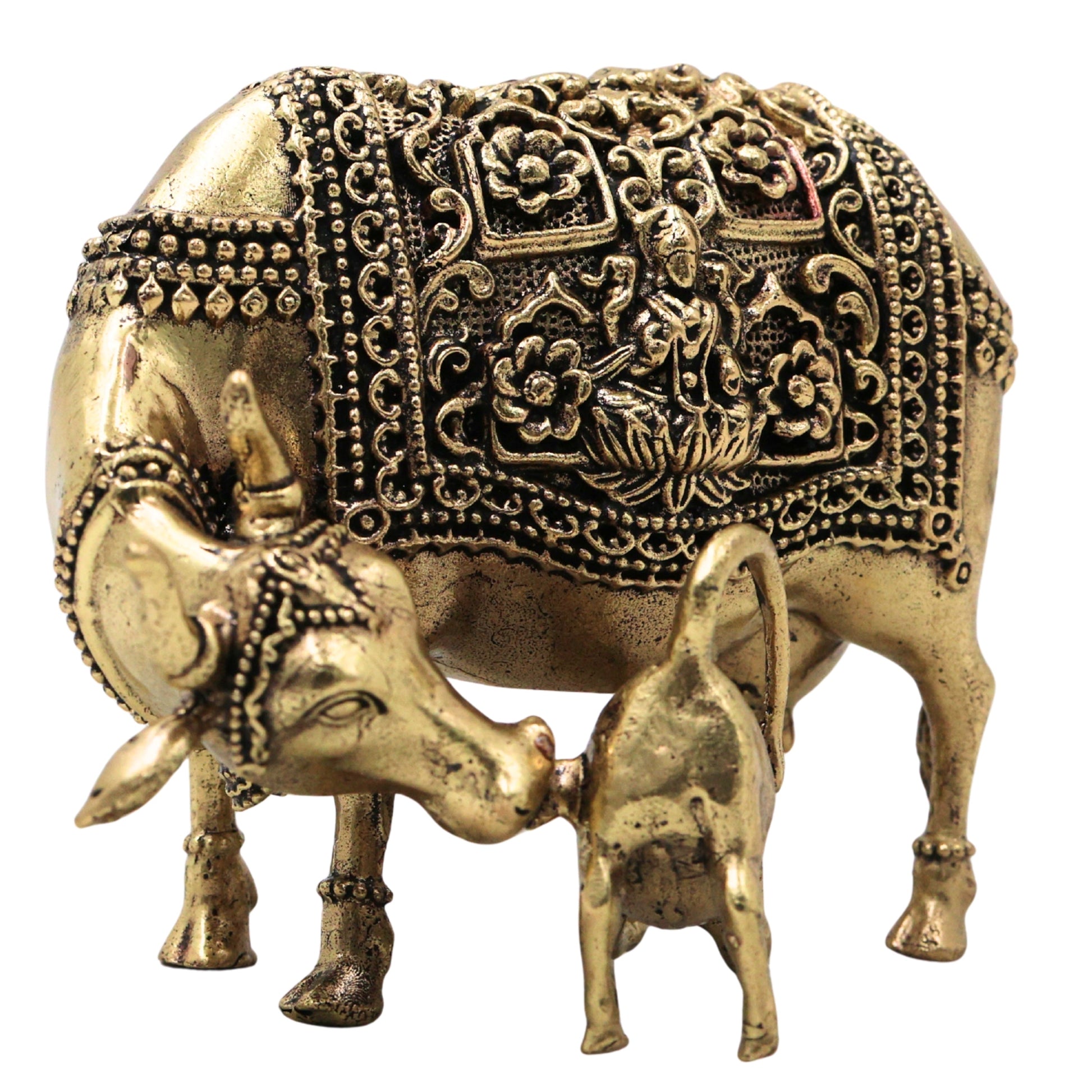 Brass Handcrafted Kamdhenu Gomata Idol for Pooja, Vastu, Home Decor & Traditional Spiritual Gifting, Gold, 3 Inch, 1 Piece