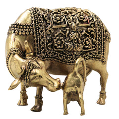 Brass Handcrafted Kamdhenu Gomata Idol for Pooja, Vastu, Home Decor & Traditional Spiritual Gifting, Gold, 3 Inch, 1 Piece