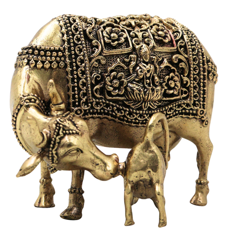 Brass Handcrafted Kamdhenu Gomata Idol for Pooja, Vastu, Home Decor & Traditional Spiritual Gifting, Gold, 3 Inch, 1 Piece