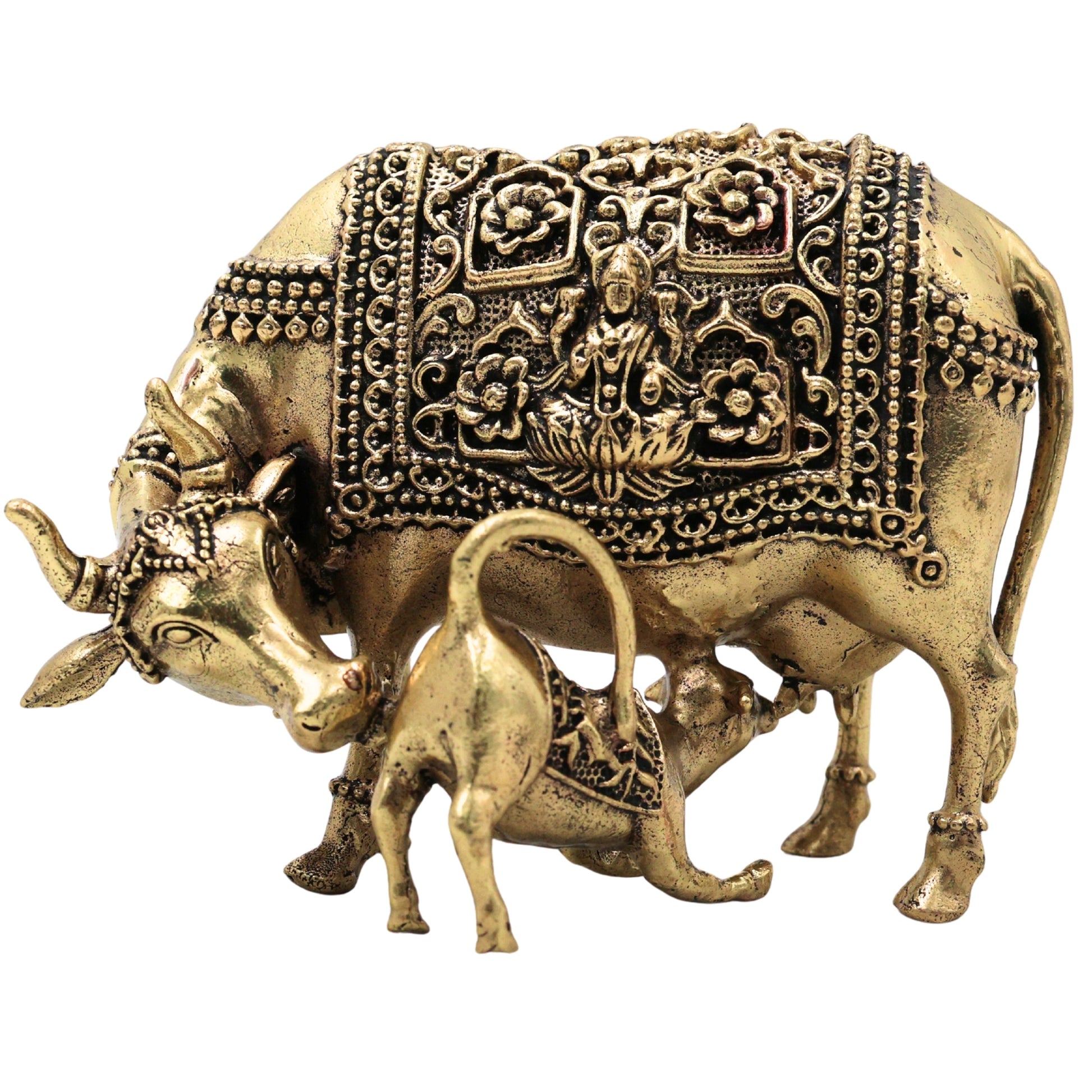 Brass Handcrafted Kamdhenu Gomata Idol for Pooja, Vastu, Home Decor & Traditional Spiritual Gifting, Gold, 3 Inch, 1 Piece