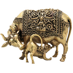 Brass Handcrafted Kamdhenu Gomata Idol for Pooja, Vastu, Home Decor & Traditional Spiritual Gifting, Gold, 3 Inch, 1 Piece