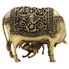 Brass Handcrafted Kamdhenu Gomata Idol for Pooja, Vastu, Home Decor & Traditional Spiritual Gifting, Gold, 3 Inch, 1 Piece