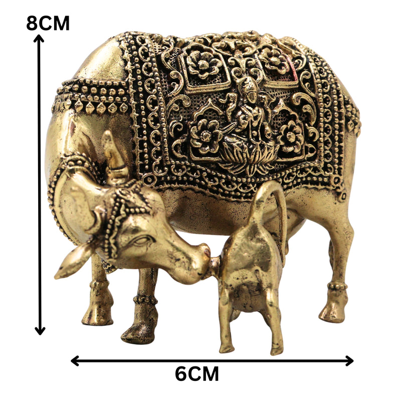 Brass Handcrafted Kamdhenu Gomata Idol for Pooja, Vastu, Home Decor & Traditional Spiritual Gifting, Gold, 3 Inch, 1 Piece