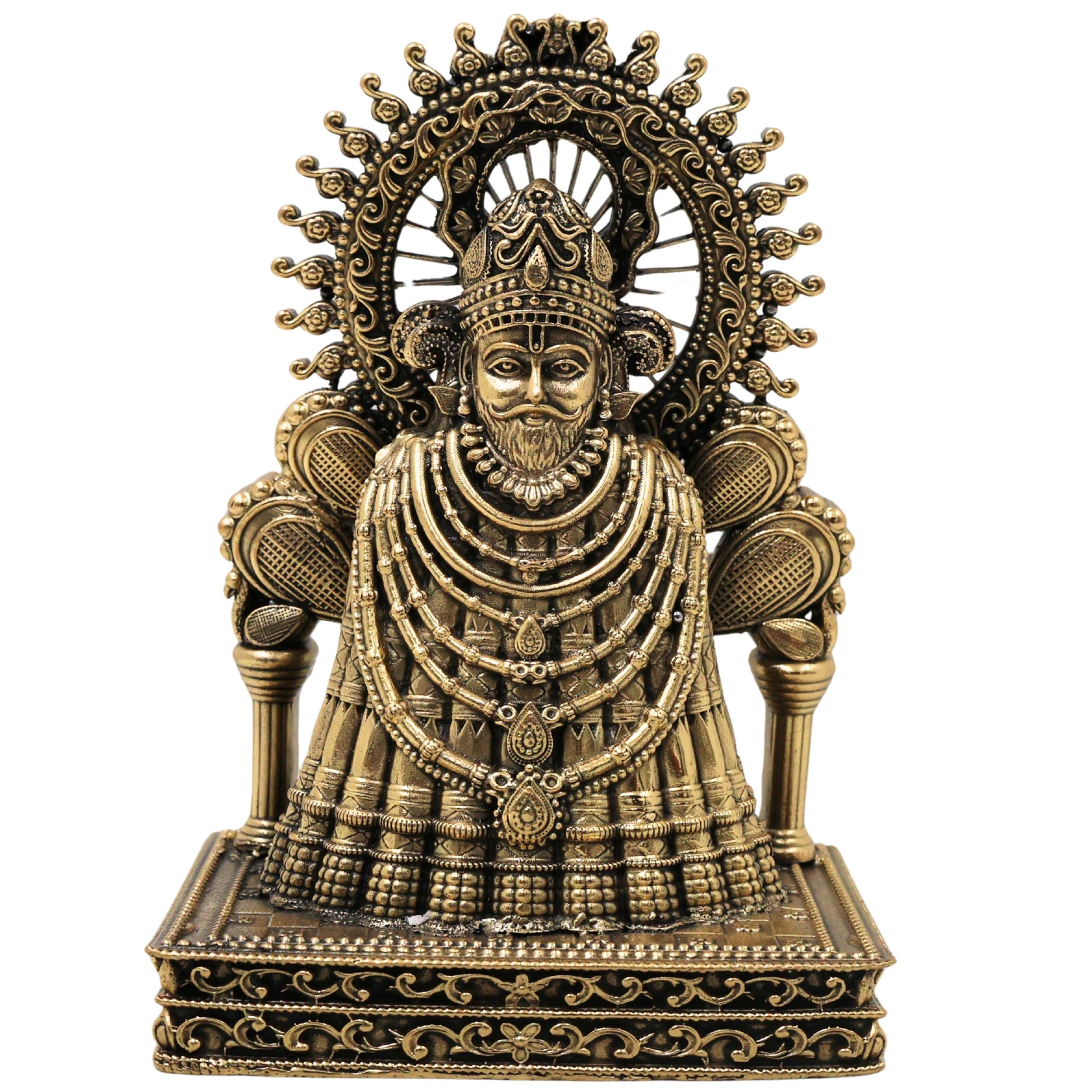 Brass Khatu Shyam Idol Handcrafted Shyam Baba Murti for Pooja Home Decor Spiritual Gifting Traditional Style, Gold, 5 Inch, 1 Piece