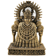 Brass Khatu Shyam Idol Handcrafted Shyam Baba Murti for Pooja Home Decor Spiritual Gifting Traditional Style, Gold, 5 Inch, 1 Piece