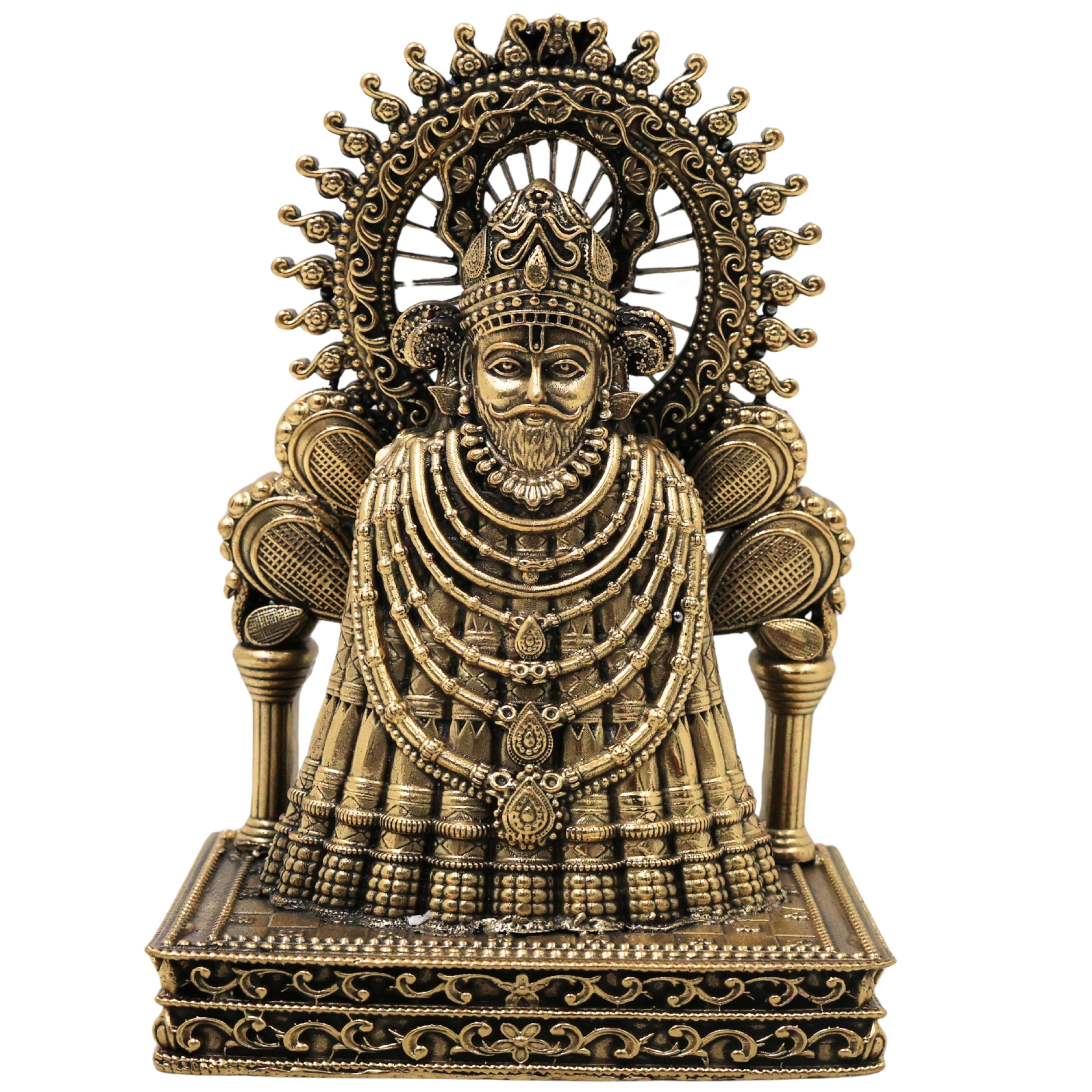 Brass Khatu Shyam Idol Handcrafted Shyam Baba Murti for Pooja Home Decor Spiritual Gifting Traditional Style, Gold, 5 Inch, 1 Piece
