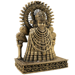 Brass Khatu Shyam Idol Handcrafted Shyam Baba Murti for Pooja Home Decor Spiritual Gifting Traditional Style, Gold, 5 Inch, 1 Piece