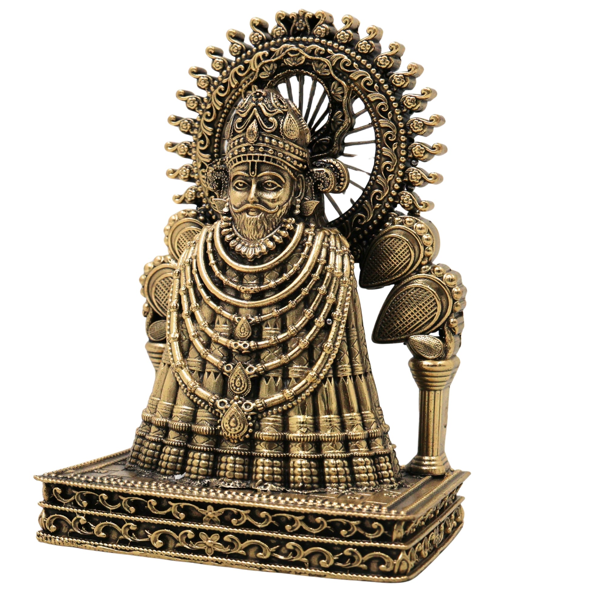 Brass Khatu Shyam Idol Handcrafted Shyam Baba Murti for Pooja Home Decor Spiritual Gifting Traditional Style, Gold, 5 Inch, 1 Piece