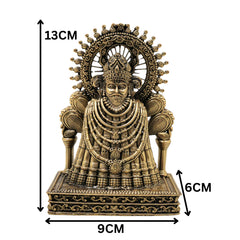 Brass Khatu Shyam Idol Handcrafted Shyam Baba Murti for Pooja Home Decor Spiritual Gifting Traditional Style, Gold, 5 Inch, 1 Piece