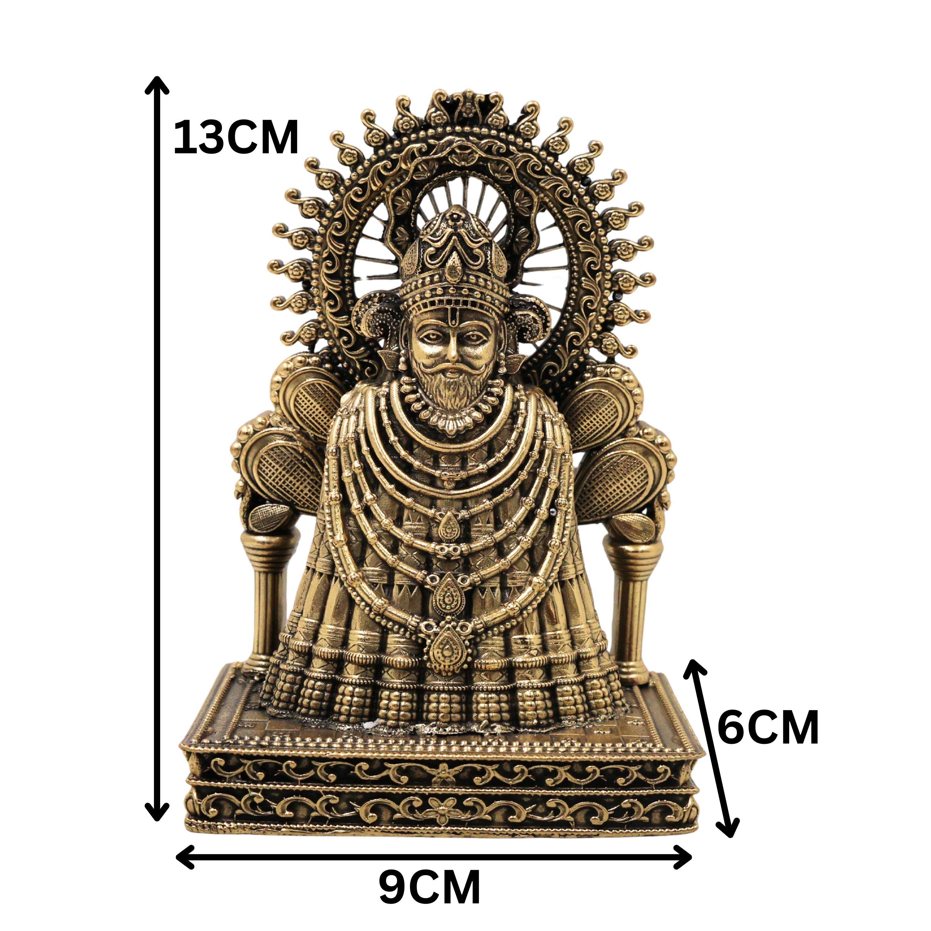 Brass Khatu Shyam Idol Handcrafted Shyam Baba Murti for Pooja Home Decor Spiritual Gifting Traditional Style, Gold, 5 Inch, 1 Piece