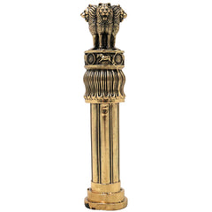 Brass Ashoka Pillar Idol Ashoka Stambh Lion Capital Handcrafted Traditional Decor Gift for Office Pooja Home, Gold, 6 Inch, 1 Piece