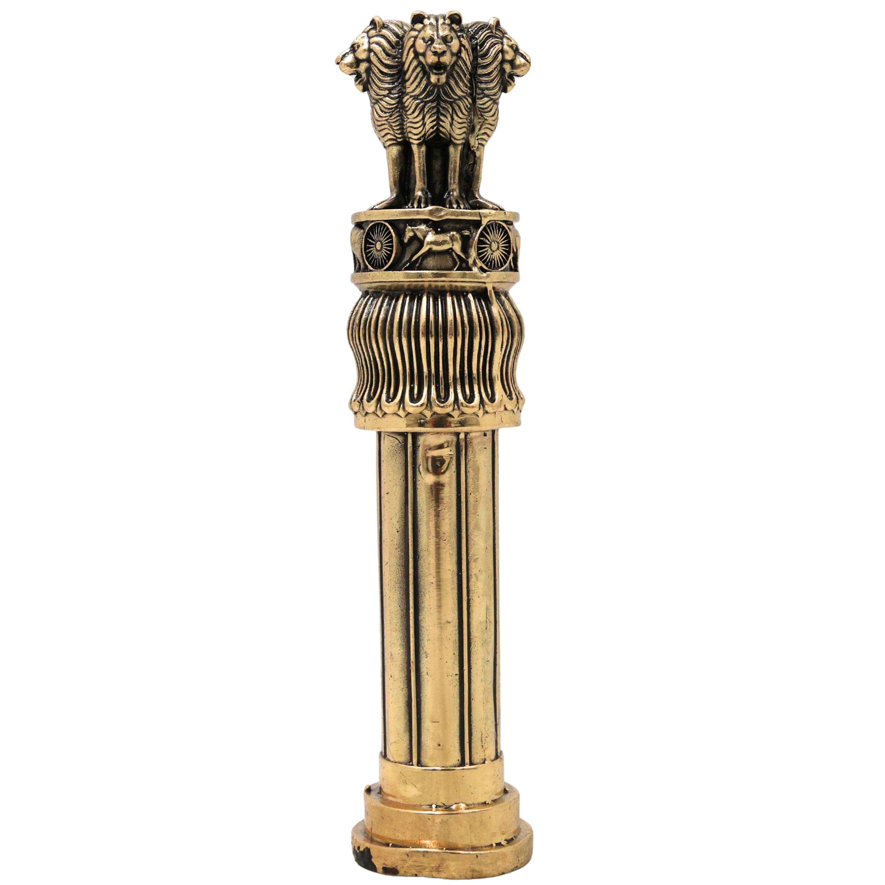 Brass Ashoka Pillar Idol Ashoka Stambh Lion Capital Handcrafted Traditional Decor Gift for Office Pooja Home, Gold, 6 Inch, 1 Piece