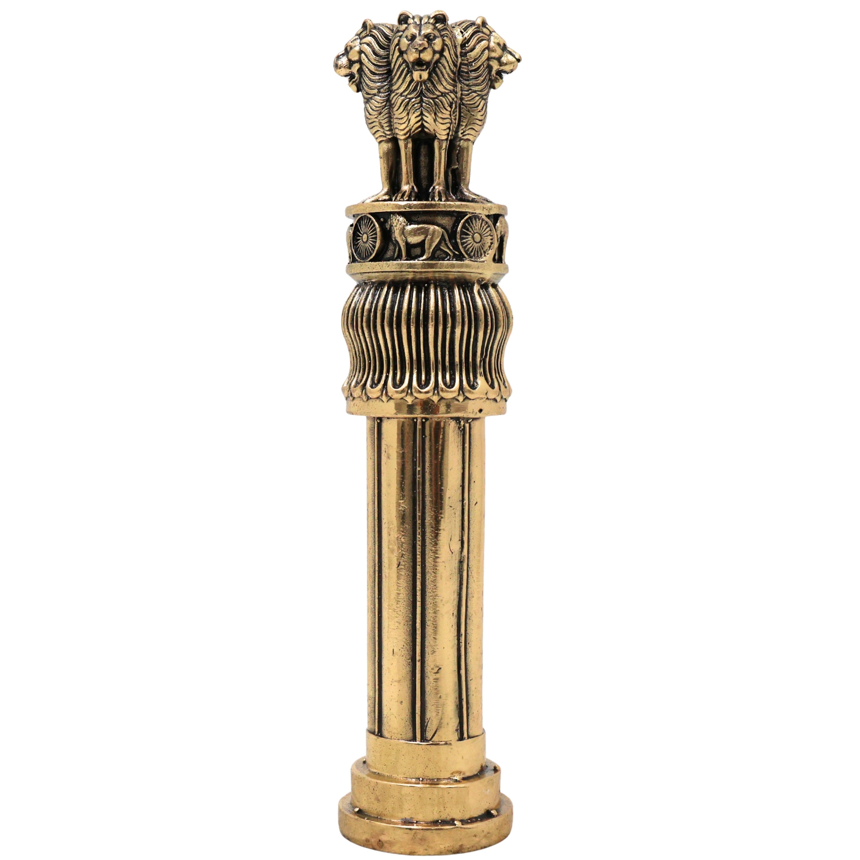 Brass Ashoka Pillar Idol Ashoka Stambh Lion Capital Handcrafted Traditional Decor Gift for Office Pooja Home, Gold, 6 Inch, 1 Piece