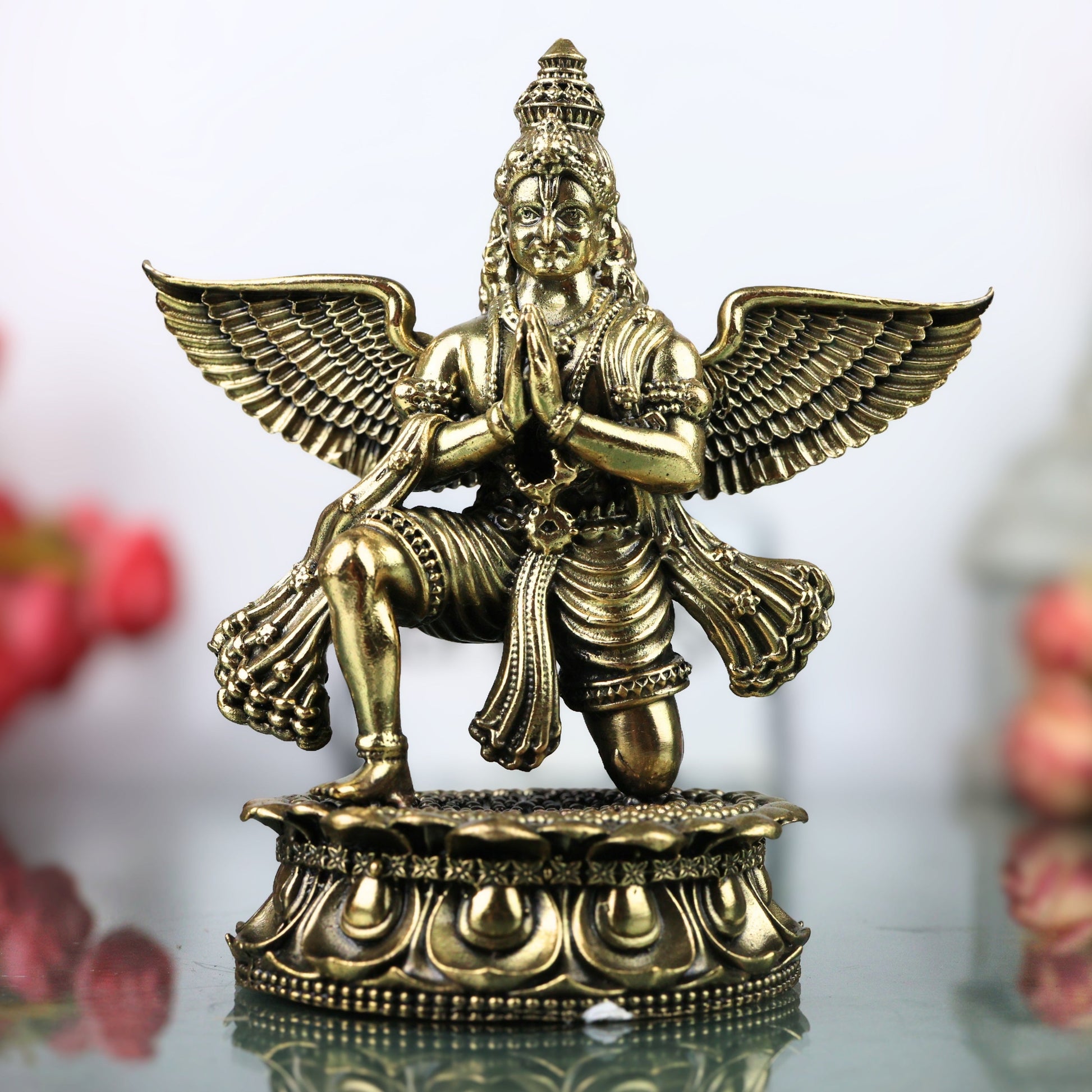 Brass Garud Dev Idol Garuda Bhagwan Vishnu Vahana Murti for Pooja Home Decor Traditional Chola Gift, Gold, 4.5 Inch, 1 Piece