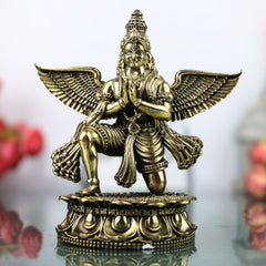 Brass Garud Dev Idol Garuda Bhagwan Vishnu Vahana Murti for Pooja Home Decor Traditional Chola Gift, Gold, 4.5 Inch, 1 Piece