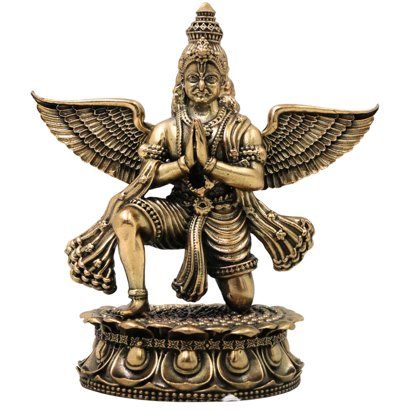 Brass Garud Dev Idol Garuda Bhagwan Vishnu Vahana Murti for Pooja Home Decor Traditional Chola Gift, Gold, 4.5 Inch, 1 Piece