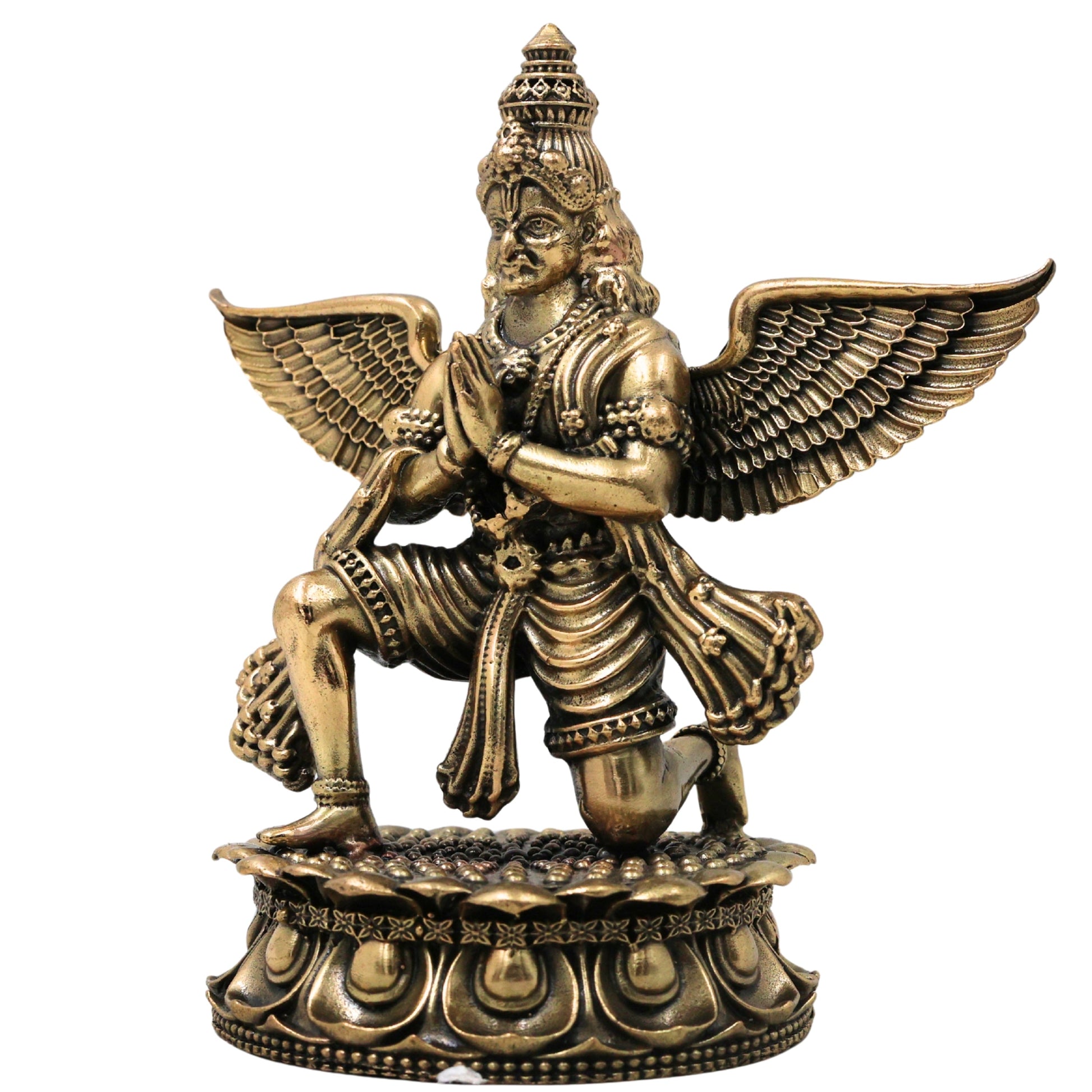 Brass Garud Dev Idol Garuda Bhagwan Vishnu Vahana Murti for Pooja Home Decor Traditional Chola Gift, Gold, 4.5 Inch, 1 Piece