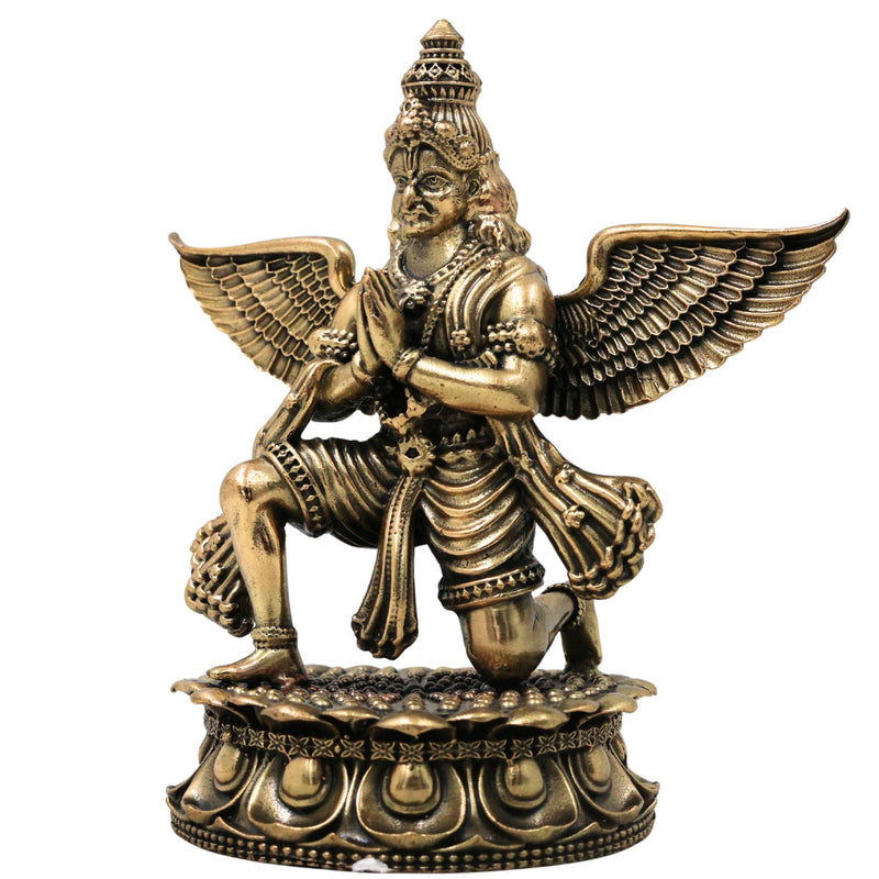 Brass Garud Dev Idol Garuda Bhagwan Vishnu Vahana Murti for Pooja Home Decor Traditional Chola Gift, Gold, 4.5 Inch, 1 Piece