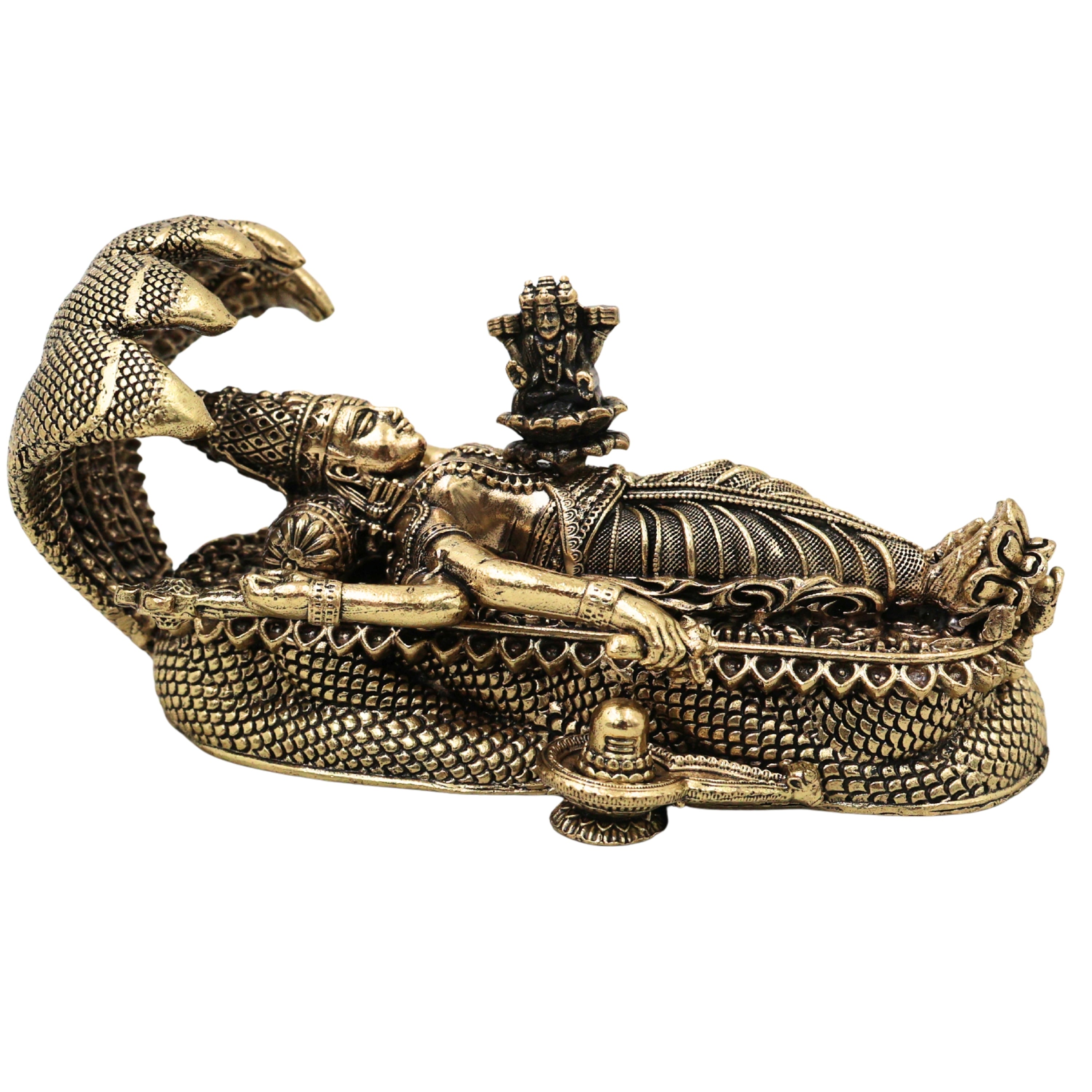 Brass Padmanabhaswamy Idol Anantha Shayana Vishnu Murti Traditional Handcrafted Pooja Decor Gift, Gold, 1.5 Inch, 1 Piece