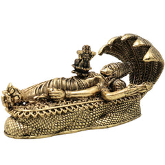 Brass Padmanabhaswamy Idol Anantha Shayana Vishnu Murti Traditional Handcrafted Pooja Decor Gift, Gold, 1.5 Inch, 1 Piece