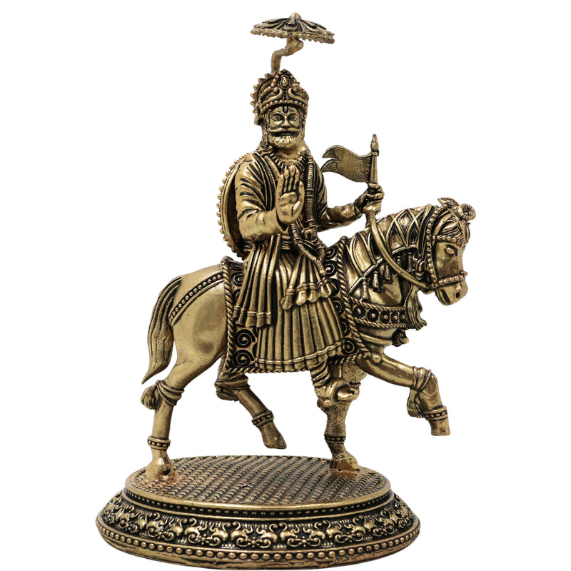 Brass Chhatrapati Shivaji Maharaj Idol Murti, Handcrafted Traditional Maratha Warrior Pooja Home Decor Gift, Gold, 5 Inch, 1 Piece