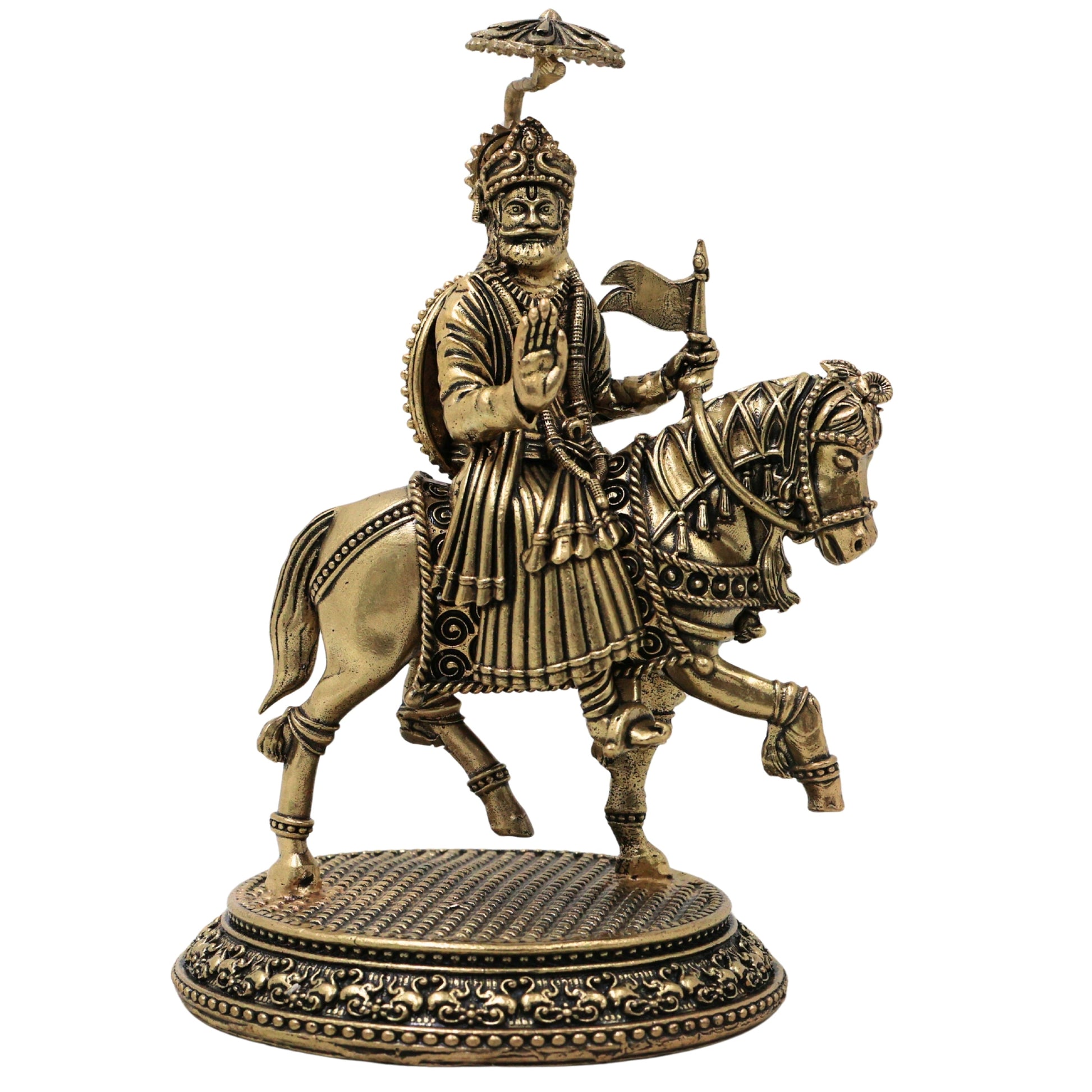 Brass Chhatrapati Shivaji Maharaj Idol Murti, Handcrafted Traditional Maratha Warrior Pooja Home Decor Gift, Gold, 5 Inch, 1 Piece