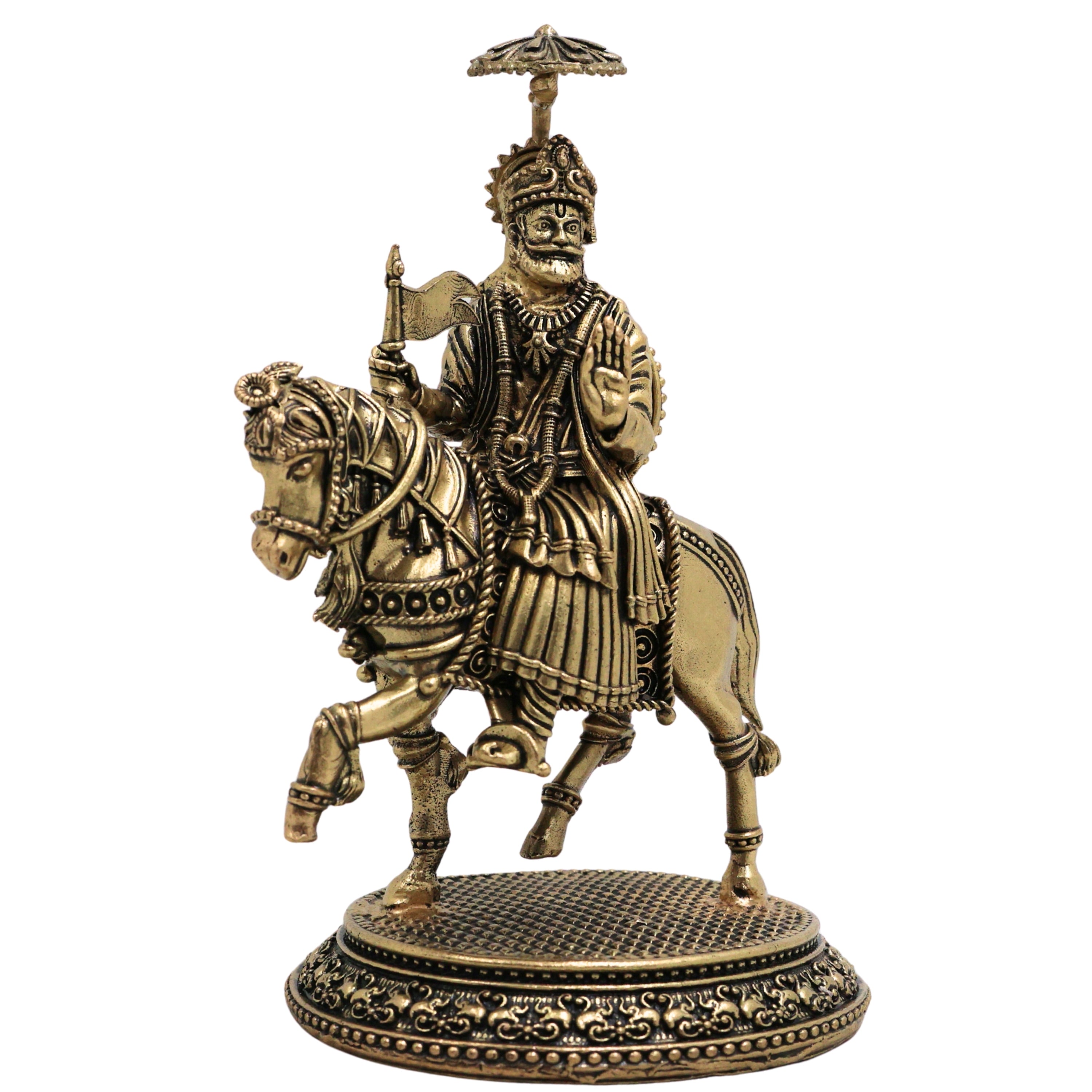 Brass Chhatrapati Shivaji Maharaj Idol Murti, Handcrafted Traditional Maratha Warrior Pooja Home Decor Gift, Gold, 5 Inch, 1 Piece