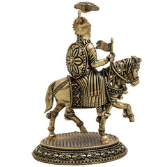 Brass Chhatrapati Shivaji Maharaj Idol Murti, Handcrafted Traditional Maratha Warrior Pooja Home Decor Gift, Gold, 5 Inch, 1 Piece