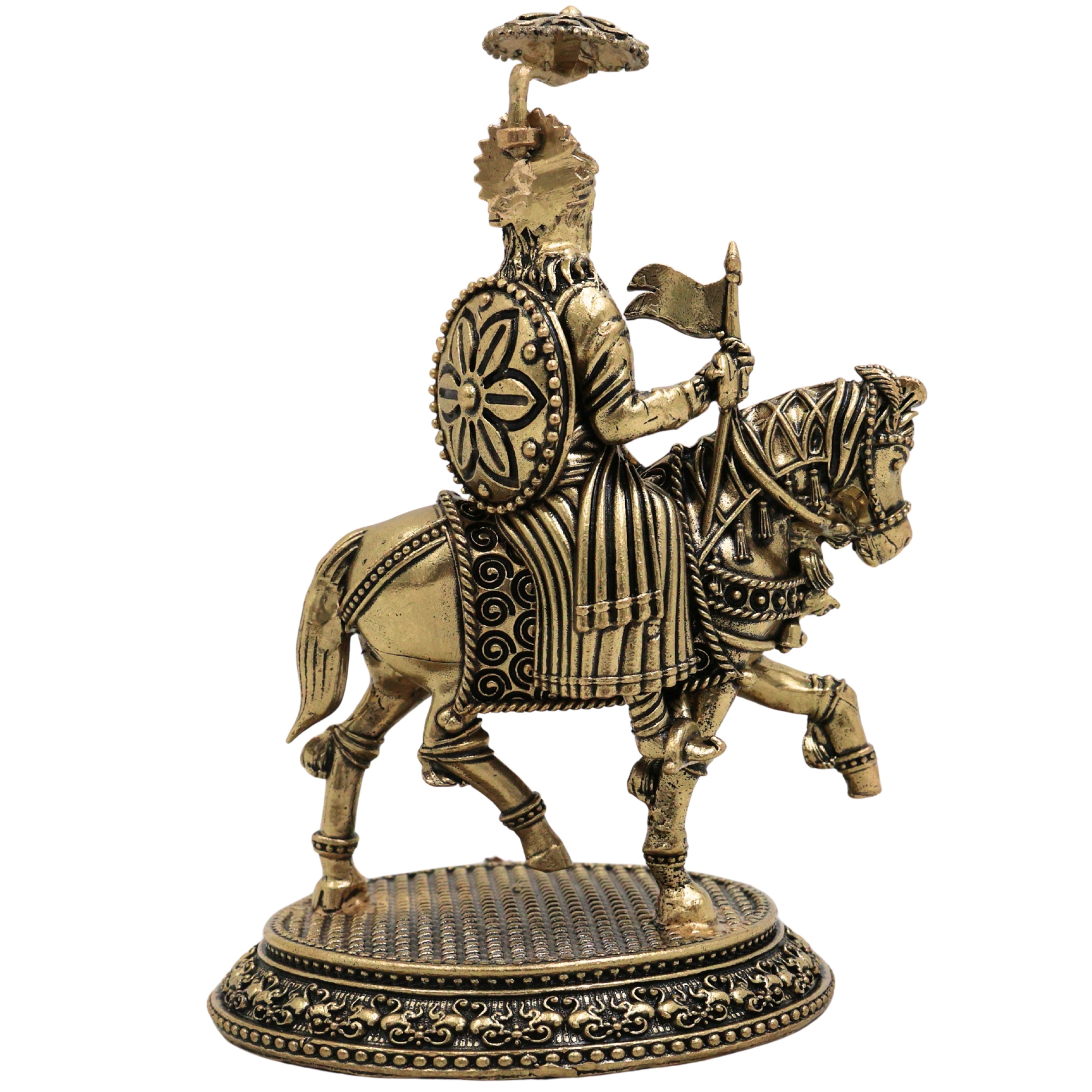 Brass Chhatrapati Shivaji Maharaj Idol Murti, Handcrafted Traditional Maratha Warrior Pooja Home Decor Gift, Gold, 5 Inch, 1 Piece