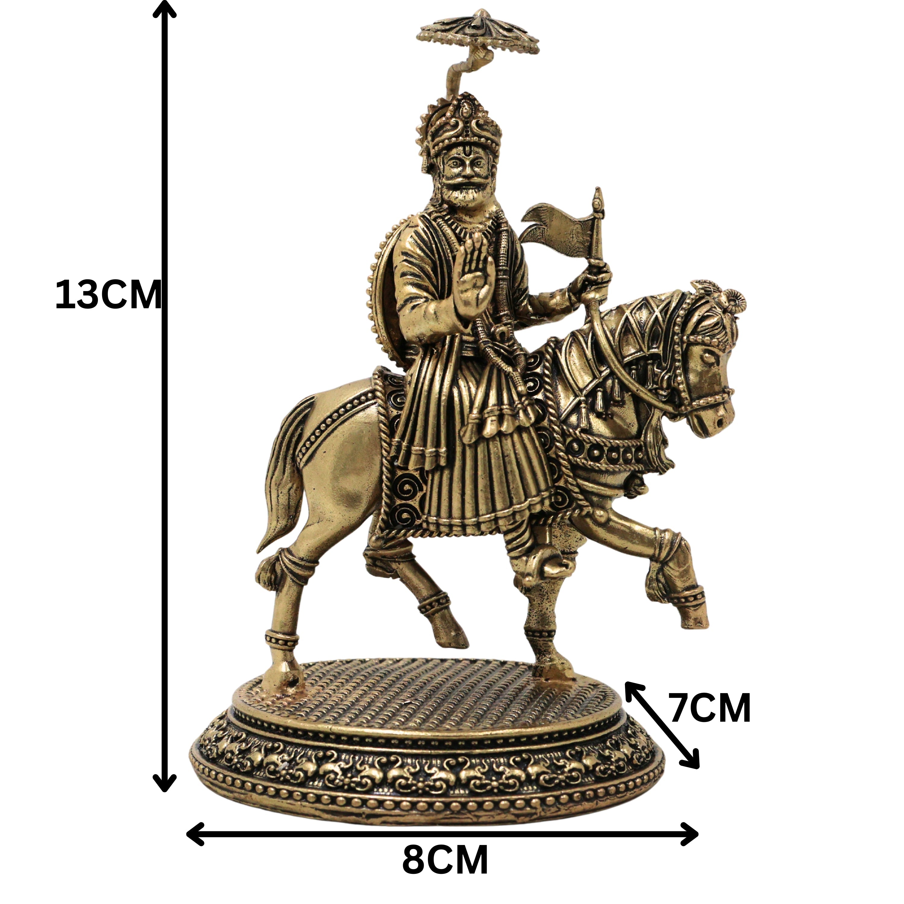 Brass Chhatrapati Shivaji Maharaj Idol Murti, Handcrafted Traditional Maratha Warrior Pooja Home Decor Gift, Gold, 5 Inch, 1 Piece