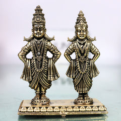 Brass Vittal Rukmini Idol Panduranga Vithoba Handcrafted Chola Murti for Pooja Home Decor Gifting, Gold, 3 Inch, 1 Piece