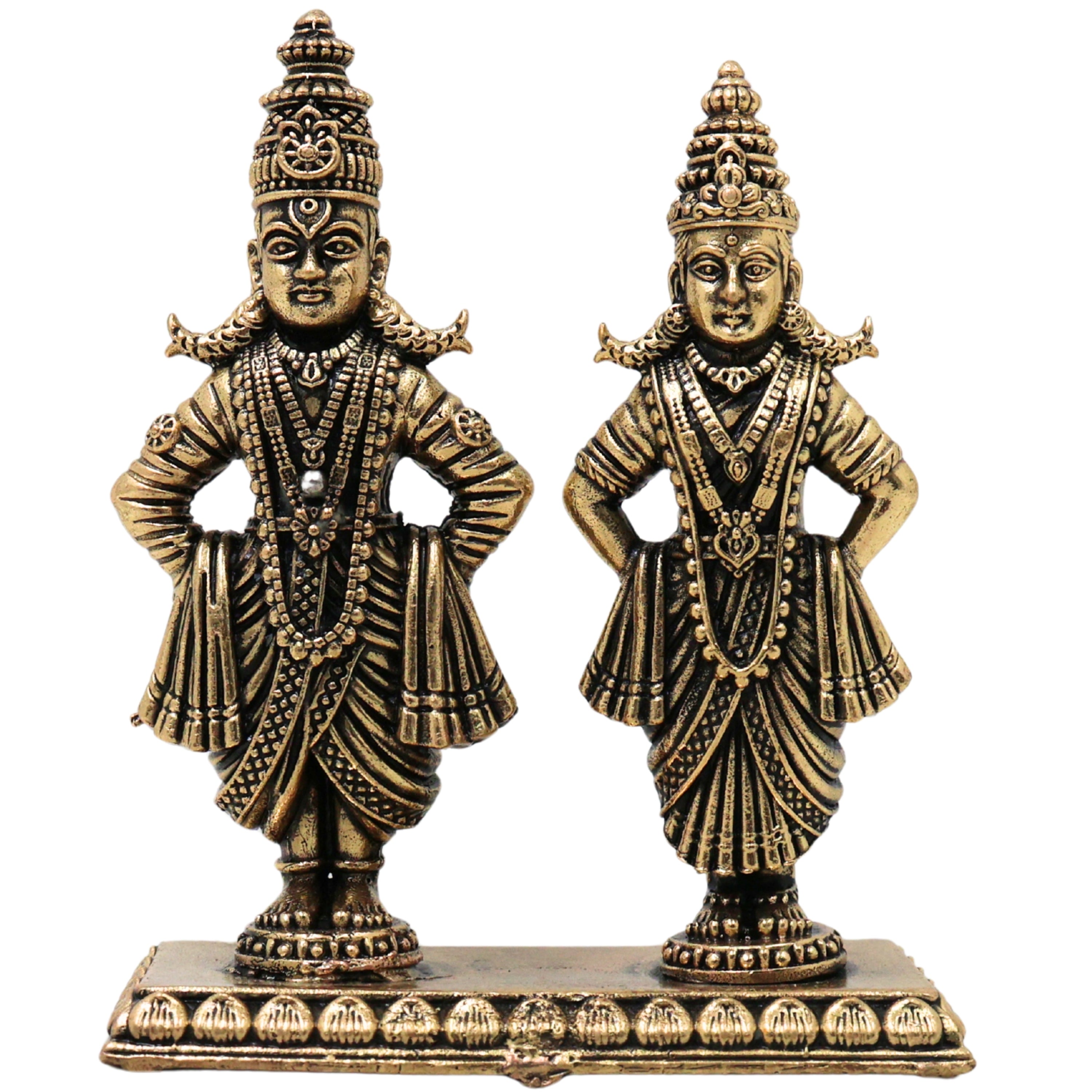 Brass Vittal Rukmini Idol Panduranga Vithoba Handcrafted Chola Murti for Pooja Home Decor Gifting, Gold, 3 Inch, 1 Piece