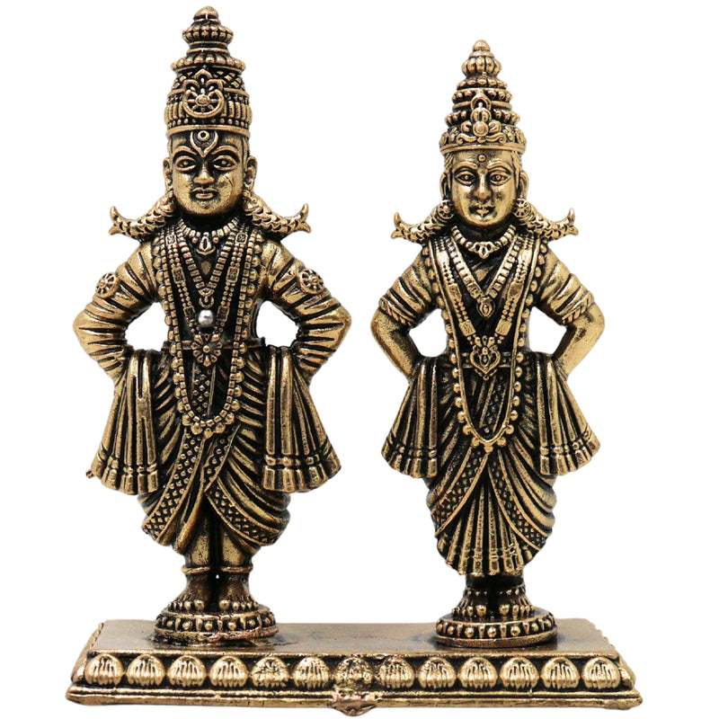Brass Vittal Rukmini Idol Panduranga Vithoba Handcrafted Chola Murti for Pooja Home Decor Gifting, Gold, 3 Inch, 1 Piece