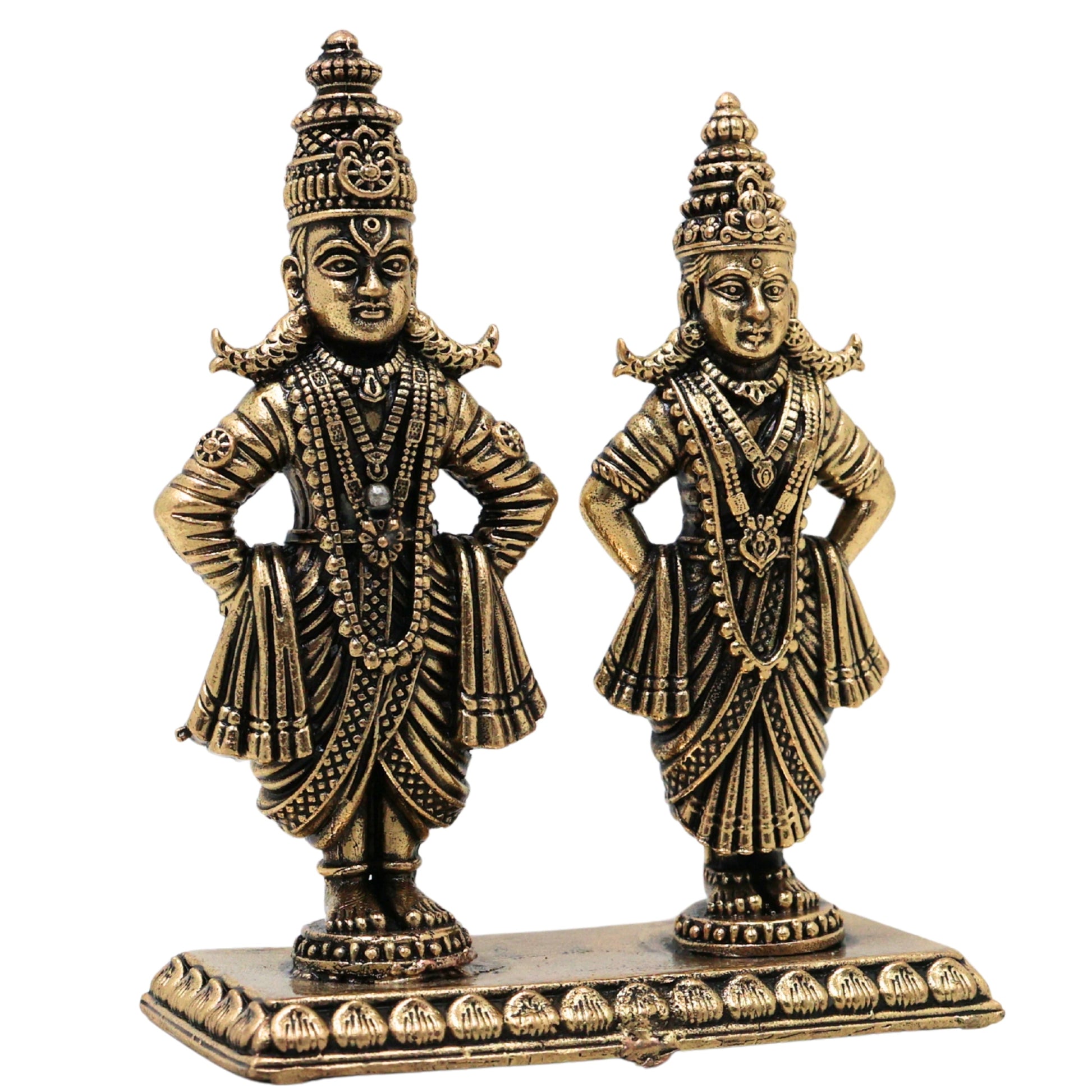 Brass Vittal Rukmini Idol Panduranga Vithoba Handcrafted Chola Murti for Pooja Home Decor Gifting, Gold, 3 Inch, 1 Piece