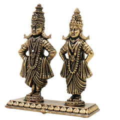 Brass Vittal Rukmini Idol Panduranga Vithoba Handcrafted Chola Murti for Pooja Home Decor Gifting, Gold, 3 Inch, 1 Piece