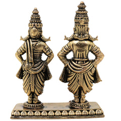 Brass Vittal Rukmini Idol Panduranga Vithoba Handcrafted Chola Murti for Pooja Home Decor Gifting, Gold, 3 Inch, 1 Piece