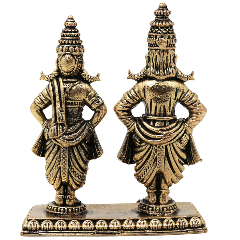 Brass Vittal Rukmini Idol Panduranga Vithoba Handcrafted Chola Murti for Pooja Home Decor Gifting, Gold, 3 Inch, 1 Piece