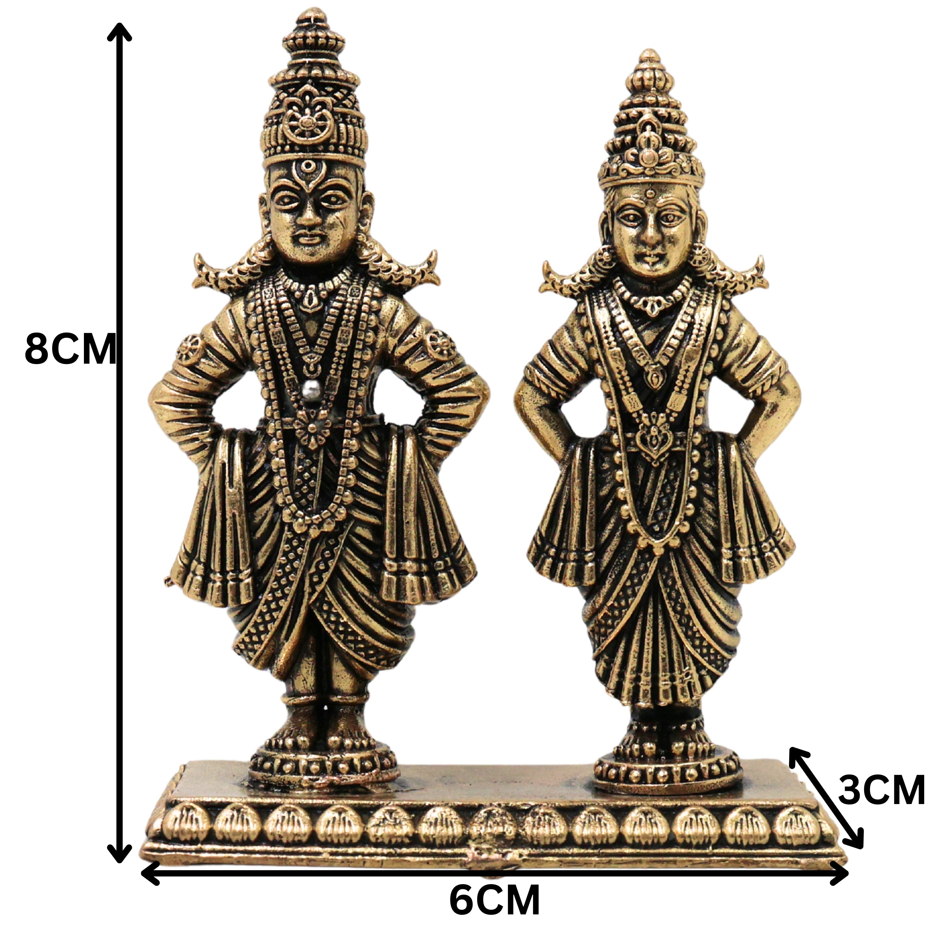 Brass Vittal Rukmini Idol Panduranga Vithoba Handcrafted Chola Murti for Pooja Home Decor Gifting, Gold, 3 Inch, 1 Piece