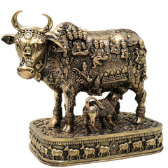 Brass Kamdhenu Gomata Surabhi Idol for Pooja Vastu Home Decor Traditional Handcrafted Chola Statue, Gold, 6 Inch, 1 Piece