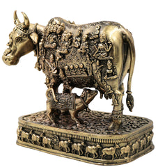 Brass Kamdhenu Gomata Surabhi Idol for Pooja Vastu Home Decor Traditional Handcrafted Chola Statue, Gold, 6 Inch, 1 Piece
