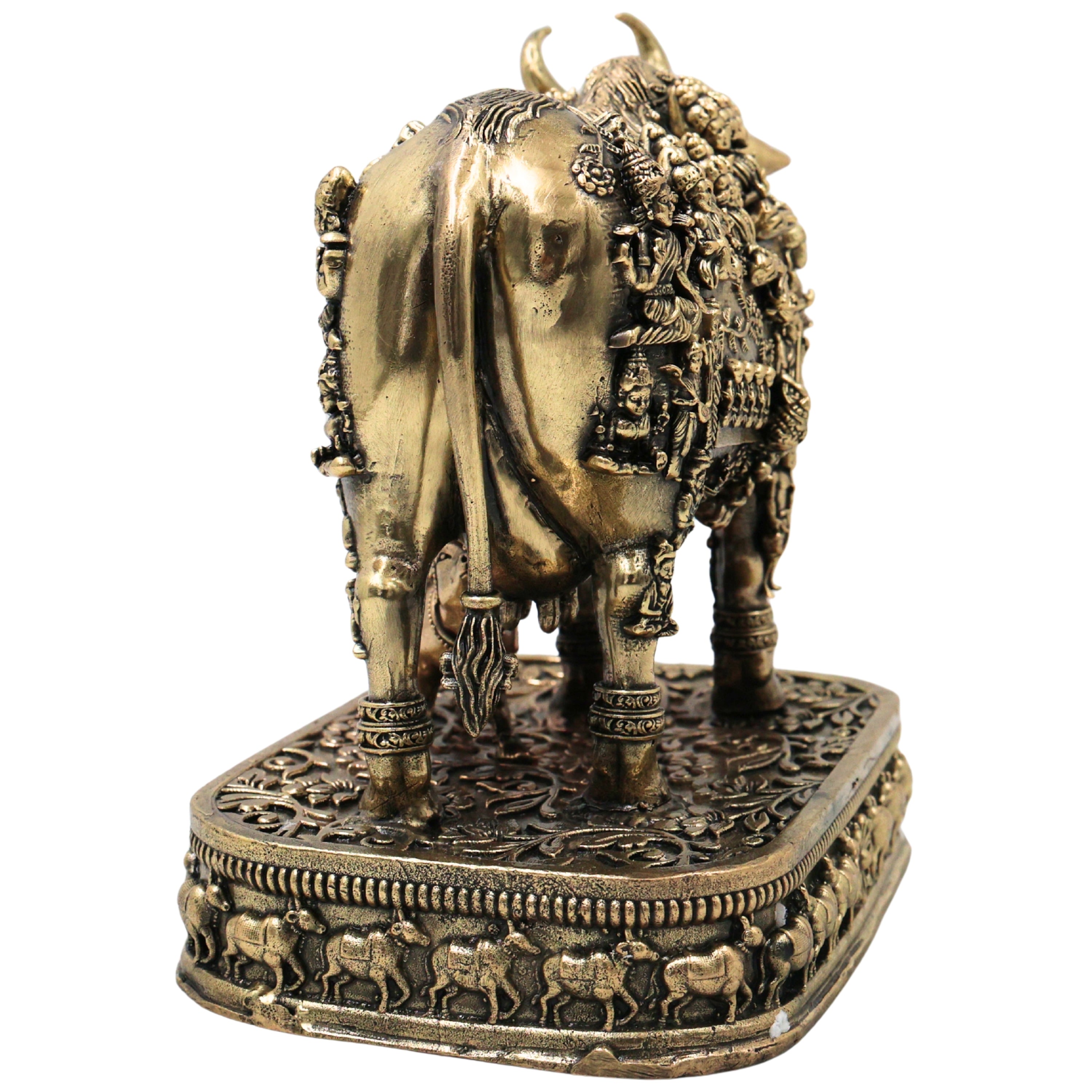 Brass Kamdhenu Gomata Surabhi Idol for Pooja Vastu Home Decor Traditional Handcrafted Chola Statue, Gold, 6 Inch, 1 Piece
