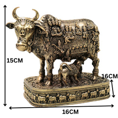 Brass Kamdhenu Gomata Surabhi Idol for Pooja Vastu Home Decor Traditional Handcrafted Chola Statue, Gold, 6 Inch, 1 Piece