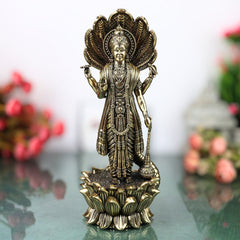 Brass Maha Vishnu Idol Narayana Perumal Murti for Pooja Home Decor Gifting Traditional Handcrafted Statue, Gold, 11 Inch, 1 Piece