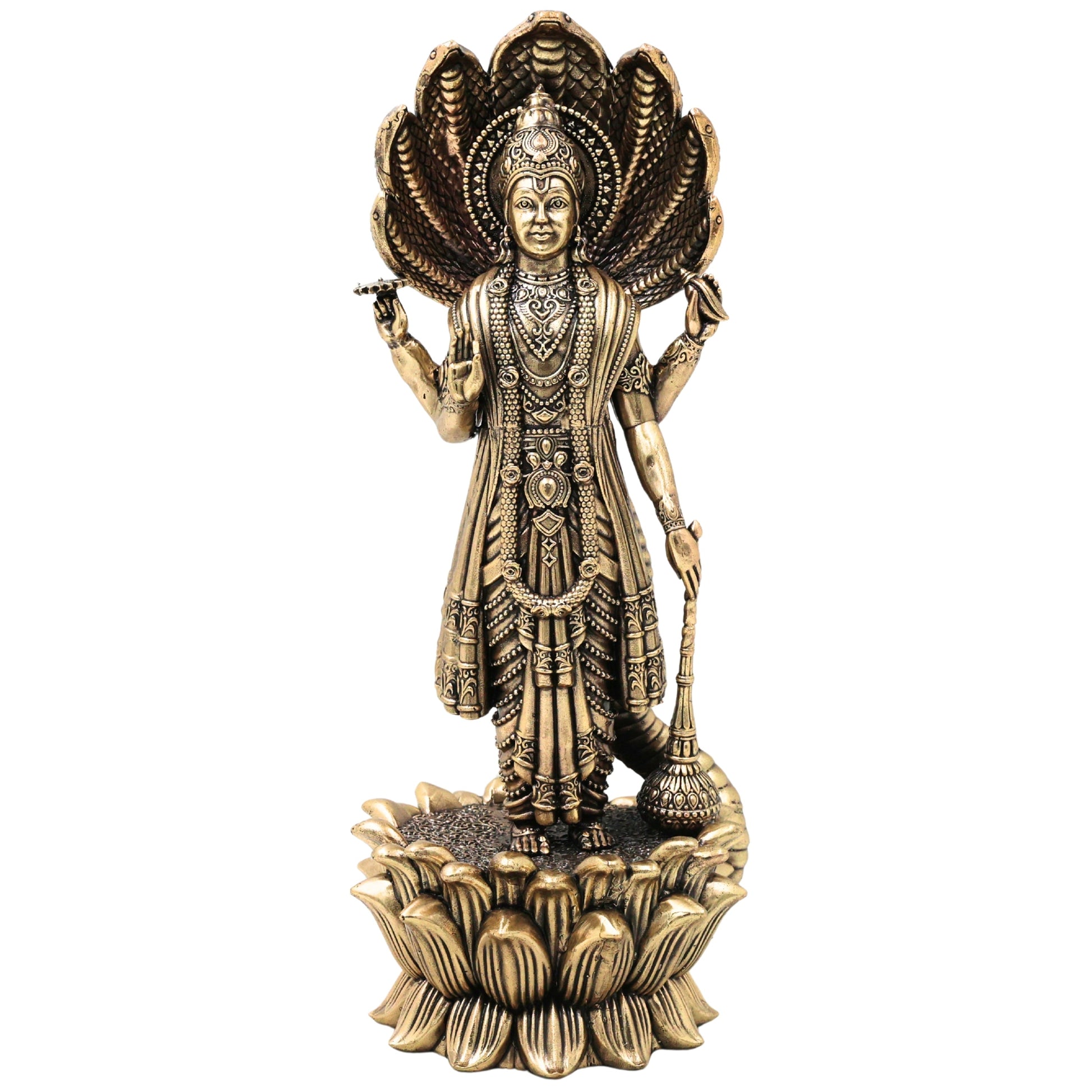 Brass Maha Vishnu Idol Narayana Perumal Murti for Pooja Home Decor Gifting Traditional Handcrafted Statue, Gold, 11 Inch, 1 Piece