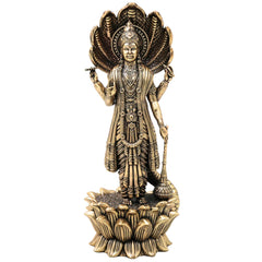 Brass Maha Vishnu Idol Narayana Perumal Murti for Pooja Home Decor Gifting Traditional Handcrafted Statue, Gold, 11 Inch, 1 Piece