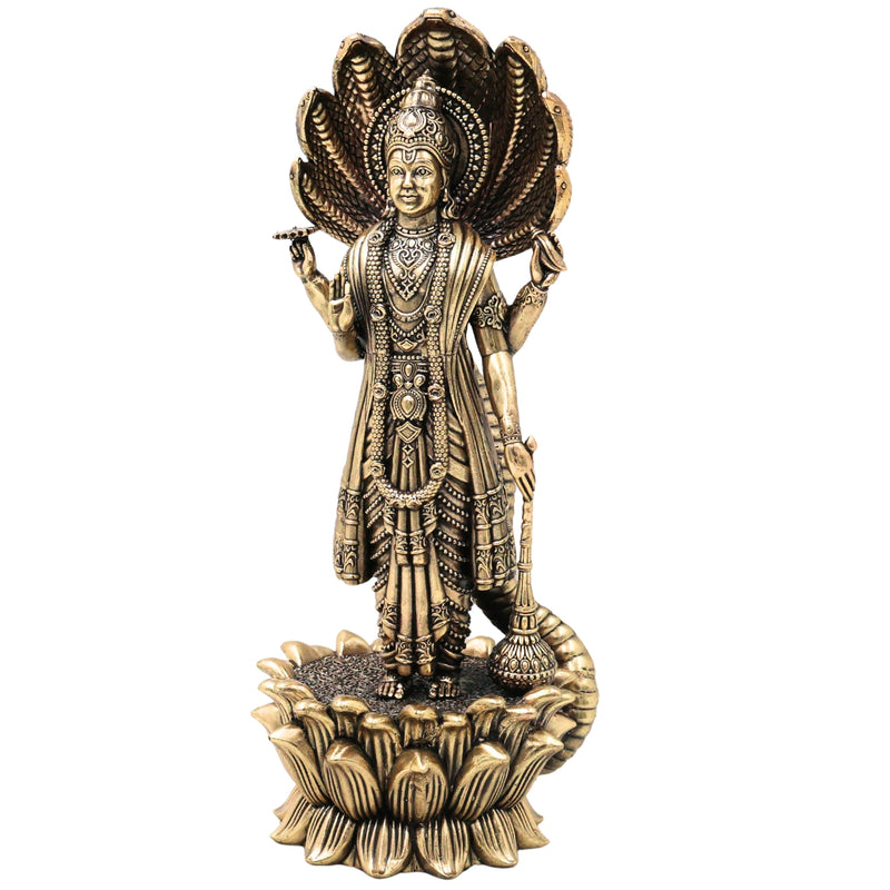 Brass Maha Vishnu Idol Narayana Perumal Murti for Pooja Home Decor Gifting Traditional Handcrafted Statue, Gold, 11 Inch, 1 Piece